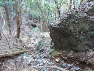 巨岩の隣の沢